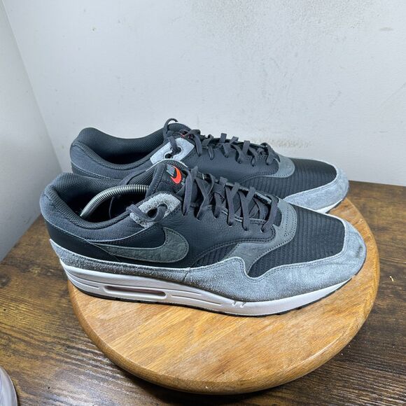 Nike Air Max 1 Premium Smoke Grey Flash Crimson Shoe Men's Size 14 HJ9292-070